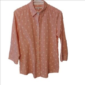 Foxcroft Women's Crisp Cotton Pink & White Stripe Circle Print No Wrinkle Shirt‎